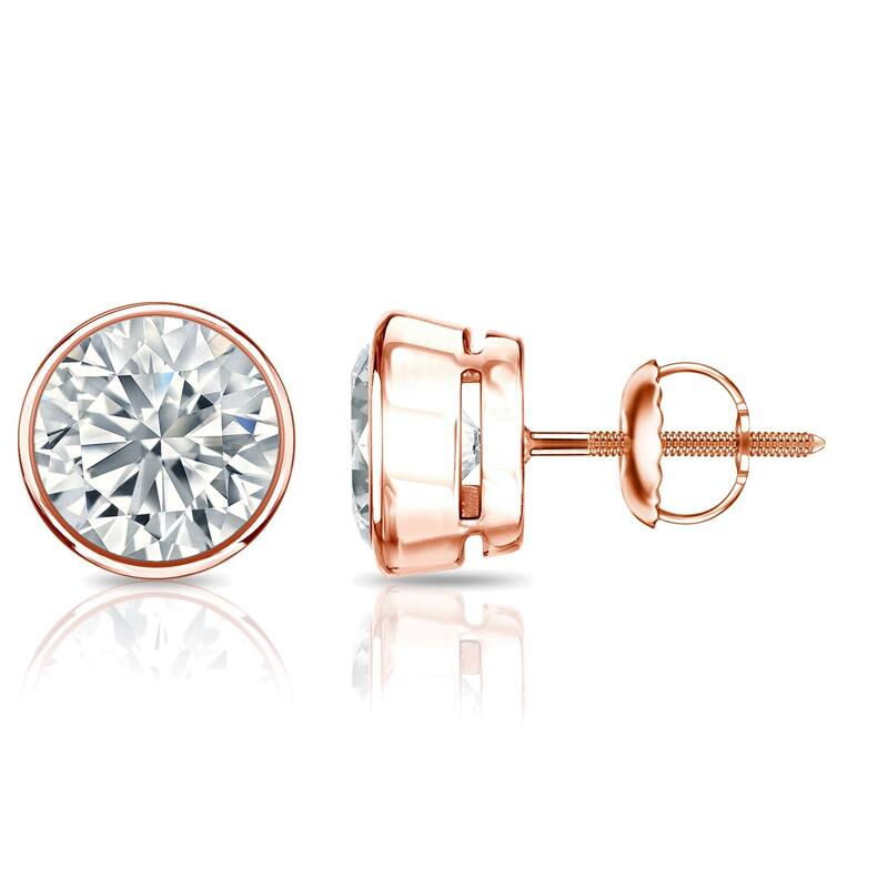 Auriya 14k Gold Certified 1.70 ct. TDW Bezel Set Round Diamond Stud Earrings - Rose