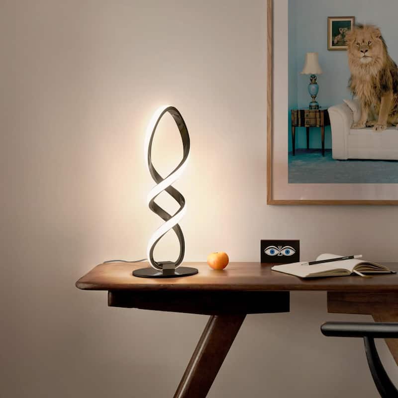 Modern Table lamp, Stepless Dimmable LED Spiral lamp Black Unique Bedside lamp, 12W 3200K Contemporary Nightstand Lamp