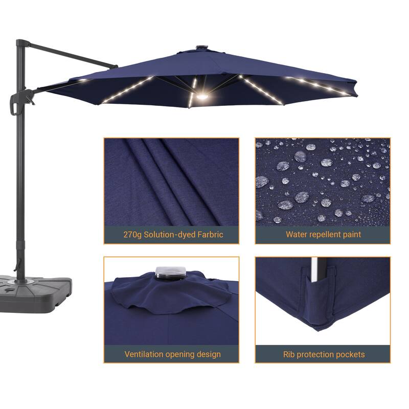 LIVOOSUN 11FT Huge Patio LED offset umbrella Cantilever Umbrella