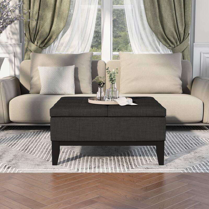 Atkinson Transitional Linen Split-top Storage Cocktail Ottoman by Furniture of America