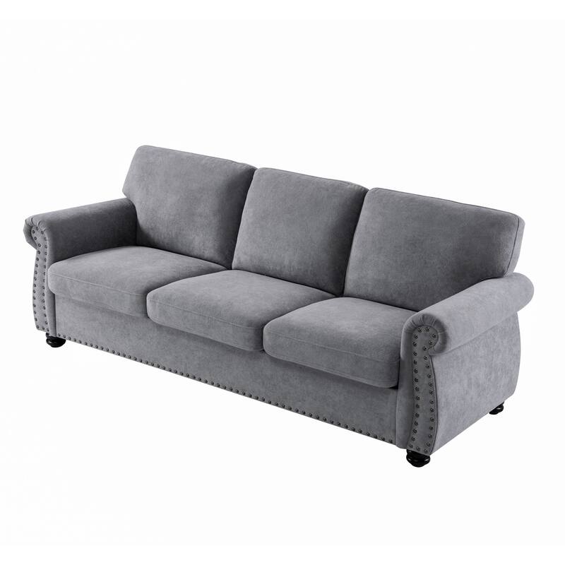 Soft Velvet 3 Seater Sofa with High-Density Foam, Grey