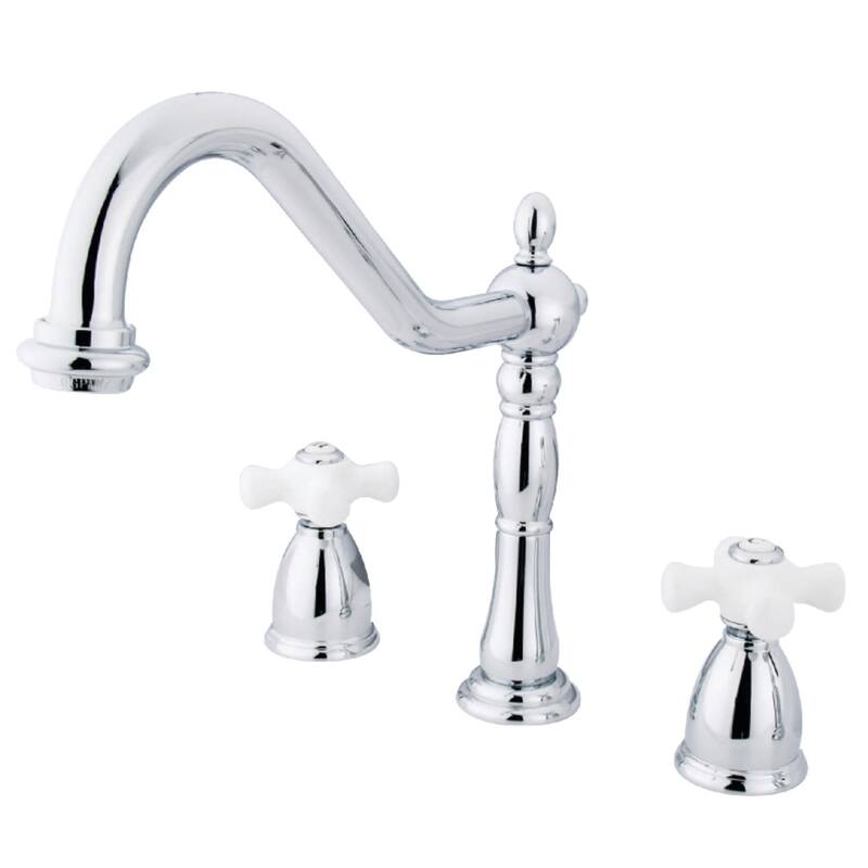 Kingston Brass Heritage Widespread Kitchen Faucet with Porcelain Cross - Polished Chrome
