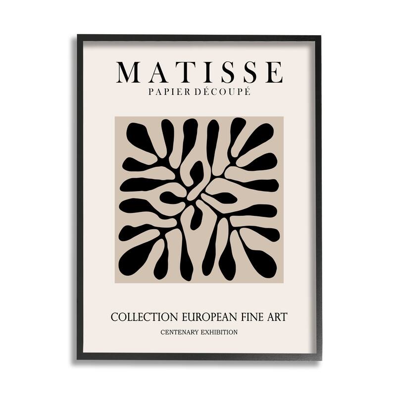 Stupell Matisse Leaves Foliage Abstract Silhouette Exhibition Design Framed Wall Art - Off-White