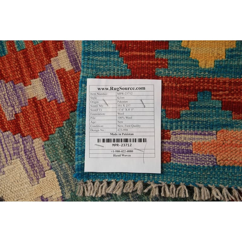 Geometric Kilim Oriental Area Rug Hand-Woven Tribal Wool Carpet - 8'5"x 11'6"