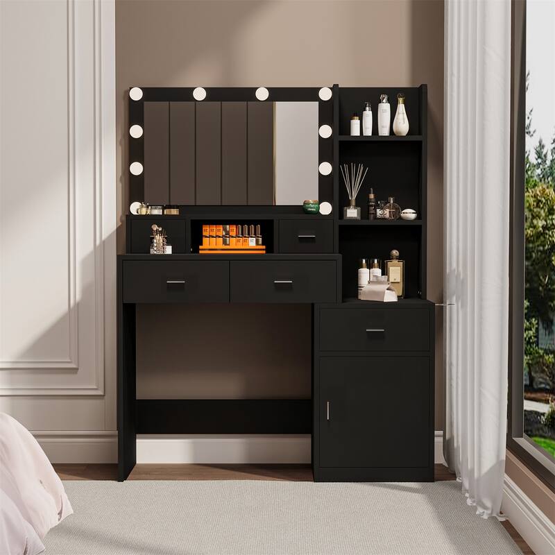 Make-Up Vanity Table with Mirror and Drawers - Black