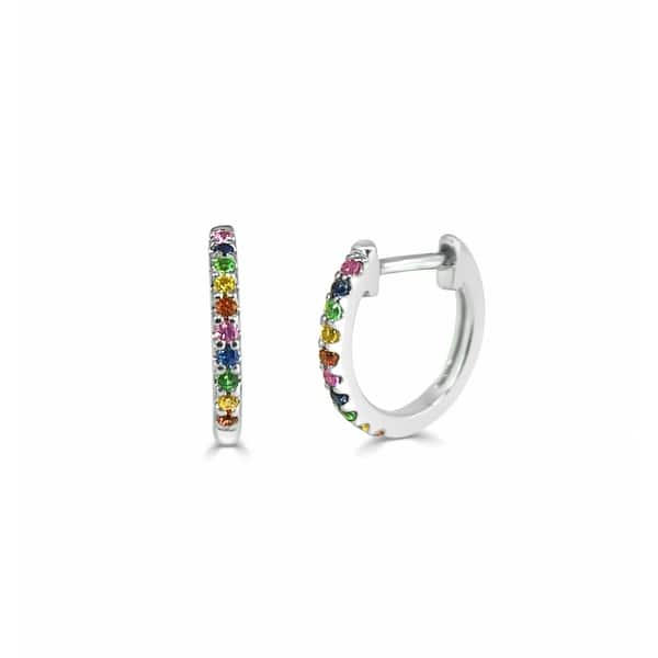 Shop Rainbow Sapphire Huggie Earrings 14k Gold By Joelle