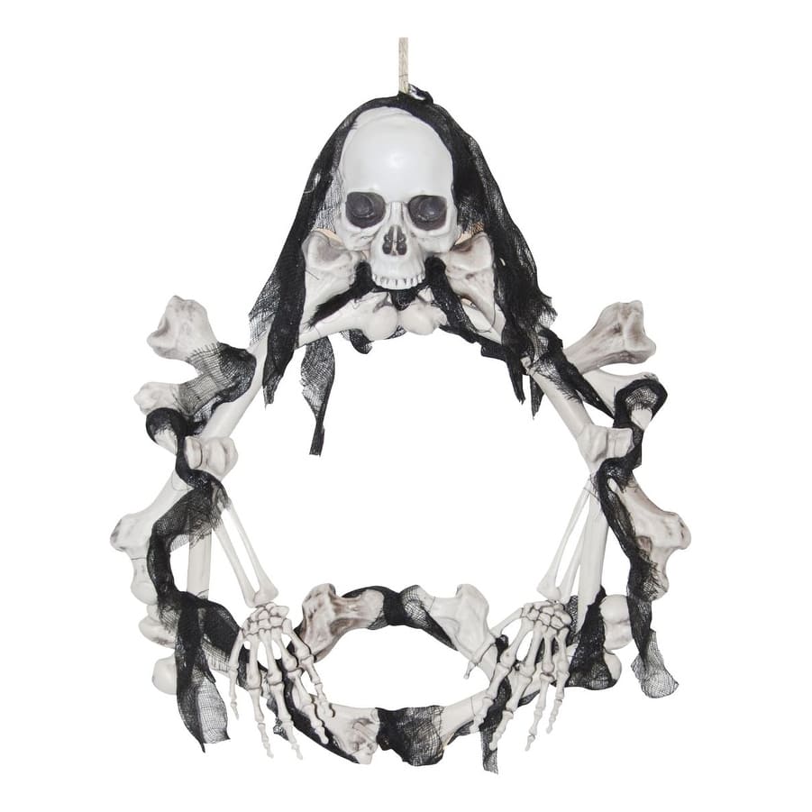 Pre-Lit Skull and Bone Halloween Wreath - 16.5" - White and Black