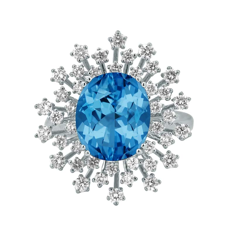 Auriya 4 3/4ct Fancy Oval Swiss Blue Topaz Halo Diamond Engagement Ring 1ctw 18K Gold