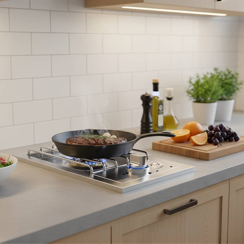 Single Grilling Side Burner, 17,000BTU Liquid Propane, Convertible to Natural Gas, 304 Stainless Steel Built