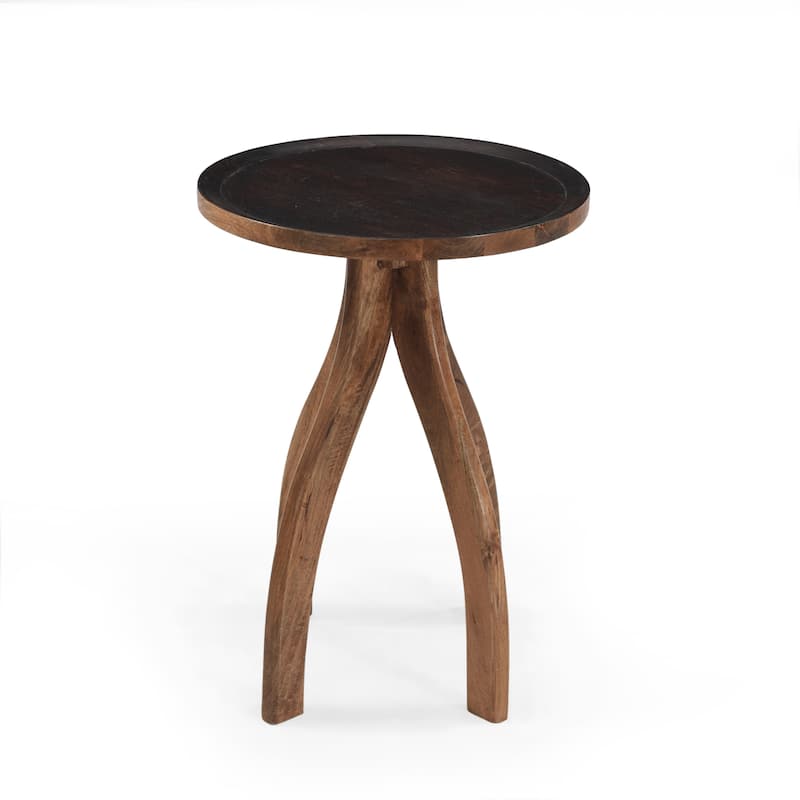 Roomfitters Solid Wood Round End Table with Sculptural Tripod Legs, Accent Side Table for Living Room, Wood