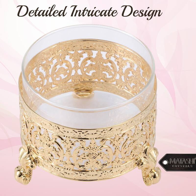 24K Gold Plated Sugar Bowl, Honey Dish, Glass Bowl