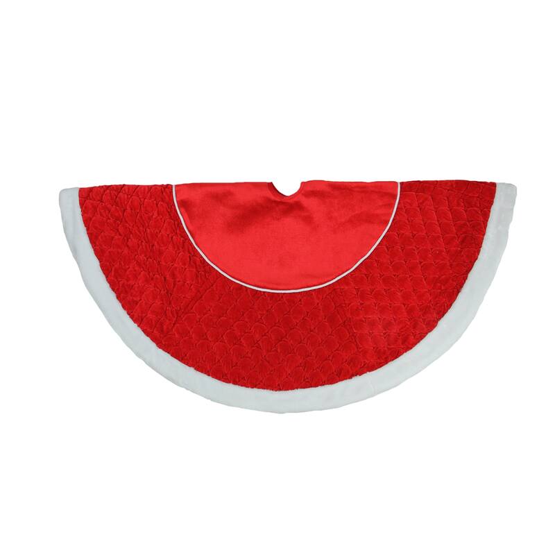48" Red and White Quilted Faux Fur Border Christmas Tree Skirt - 48