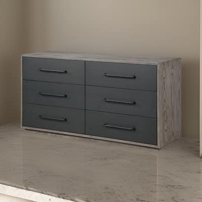 60 Inch Minimalistic 6 Drawer Wood Dresser, Subtle Grain Details, Gray