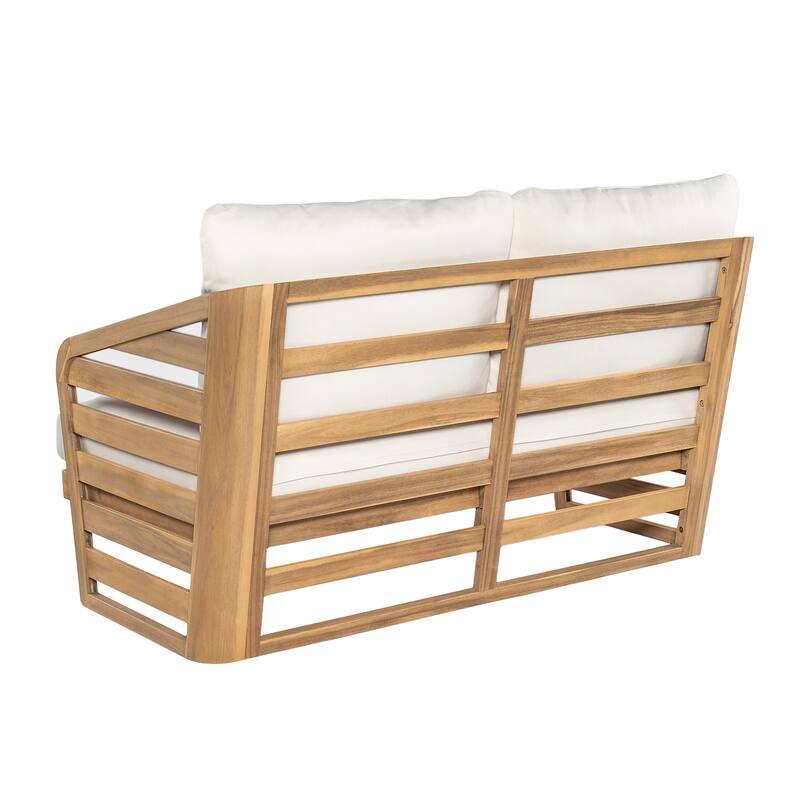 Roomfitters Outdoor Acacia Wood 4-Piece Patio Chat Set with Cushions, Beige