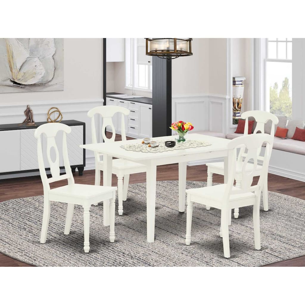 5-Piece Linen White Finish Solid Wood Top - Rectangular Dining Room Set - Seats 4