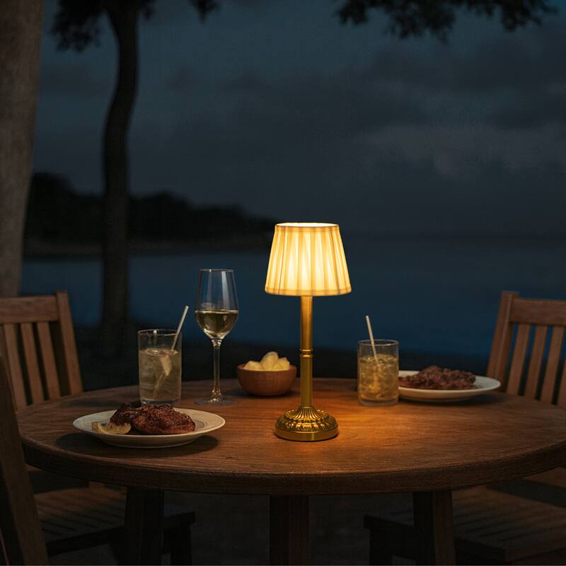 ALOADECOR Glam Cordless Brass Table Lamp Touch Control with 3 Way Classic Elegant Dimmable LED Nightstand Lamp with Fabric Shade