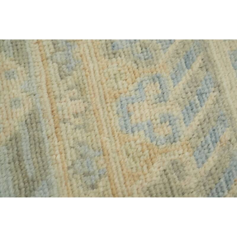 Vegetable Dye Blue Oushak Turkish Area Rug, Floral Geometric Carpet - 10' 7'' X 8' 1''