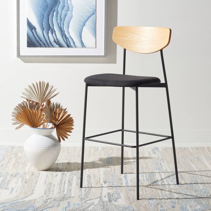 SAFAVIEH Whitney Bar Stool - 20.5" W x 20" L x 43" H - 21Wx20Dx43H - Oak/Black