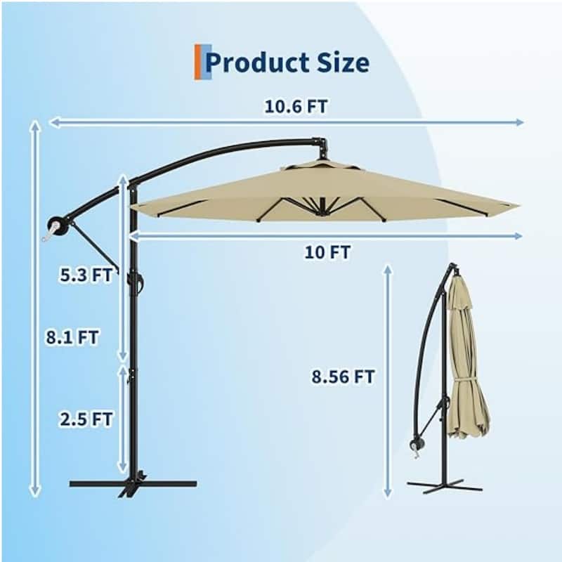 10' Cantilever Large Parasol with Cross Base, Navy