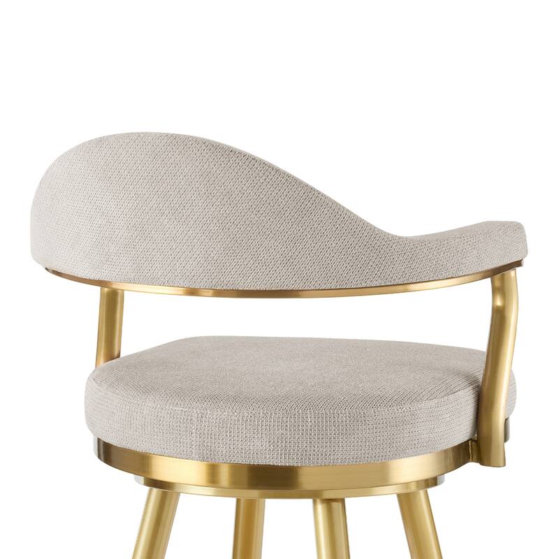 Justy Swivel Counter Stool Chair, Gold Steel Legs, Taupe Polyester