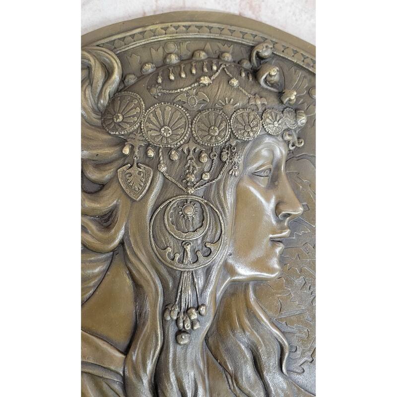 Signed Original Emperor Egyptian Princess Wall Mount Bas Relief Bronze Sculpture
