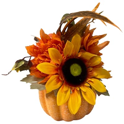 14.75" Sunflower and Pumpkin Fall Decoration