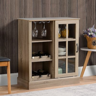 HOMCOM Sideboard with Sliding Glass Door, Bar Cabinet, Buffet Cabinet with 6-bottle Wine Rack and Stemware Racks, Brown