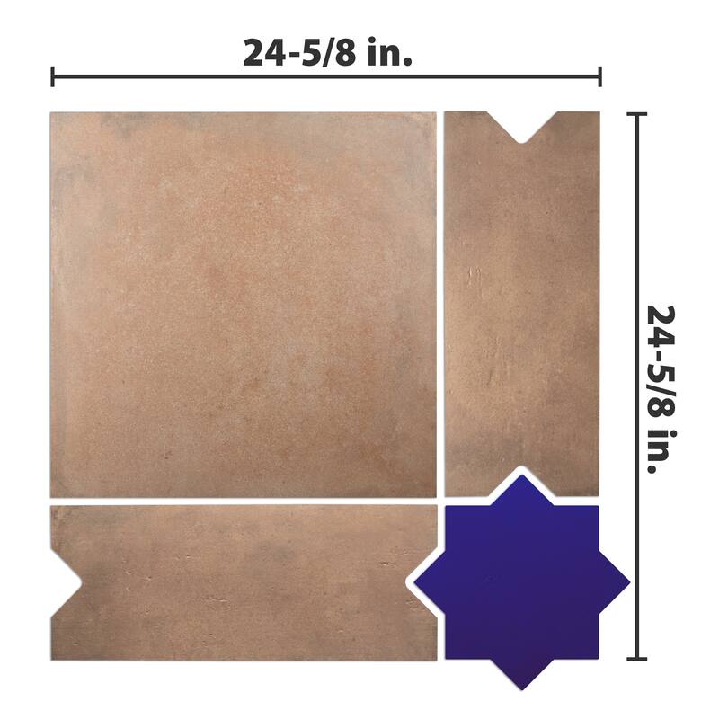 Merola Tile Argile Bordeaux Ferrara with Losanga and Blue Star 24-5/8" x 24-5/8" Porcelain Floor and Wall Tile - Kit ( 4 Tiles)