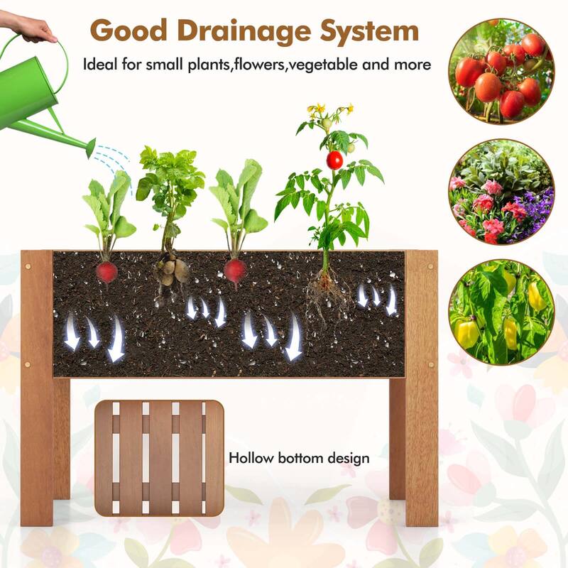 Costway Wooden Elevated Planter Box with Solid Wood Frame & Sturdy - Nature Teak Color - See Details