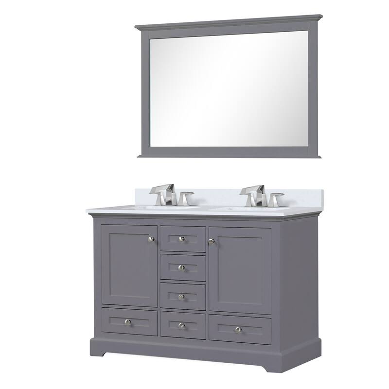 Dukes 48 in. W x 22 in. D White Double Bath Vanity, White Quartz Top, Faucet Set, 46 in. Mirror