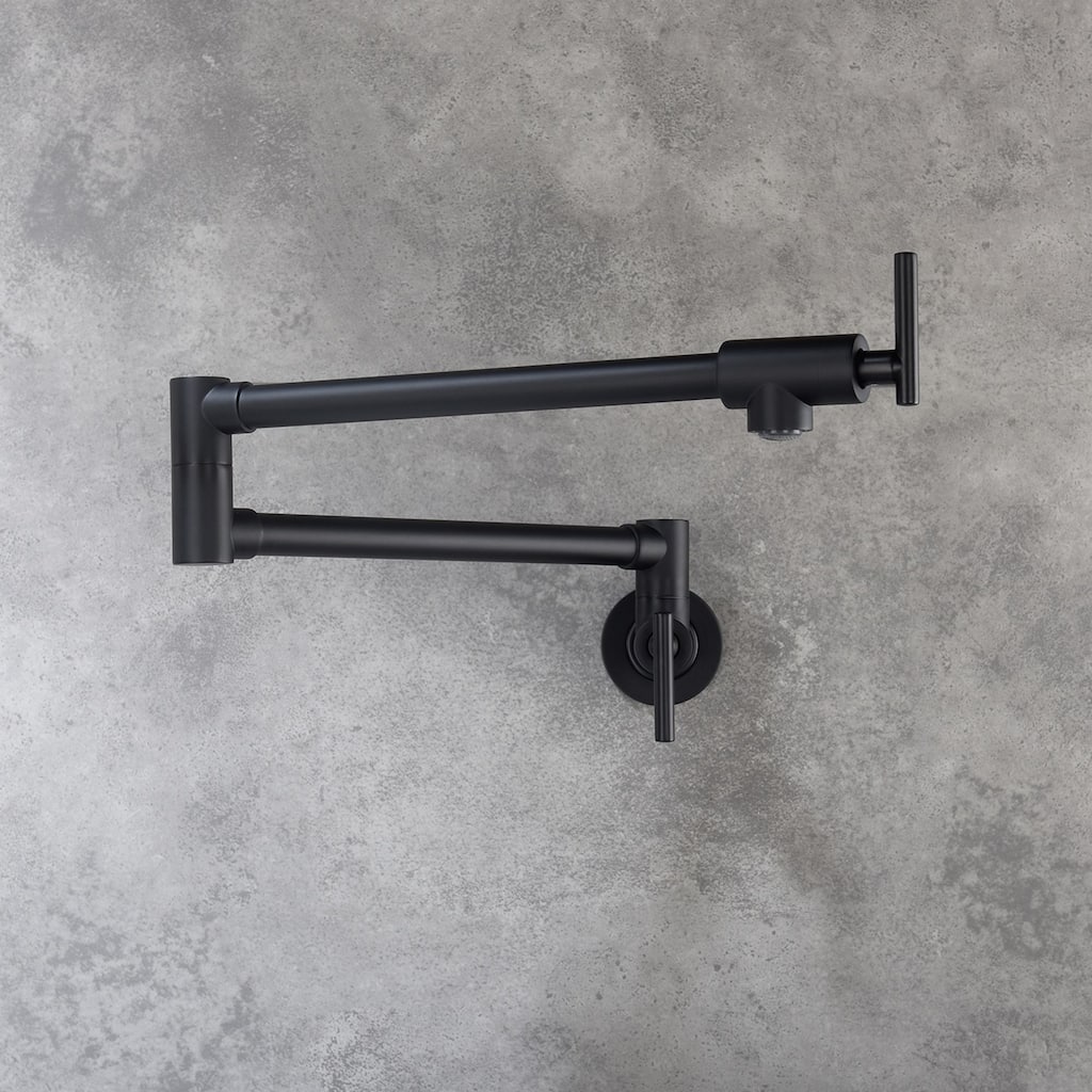 Double Handle Single Hole Wall Mounted Pot Filler Faucet - 25.98-in L x 8.66-in H
