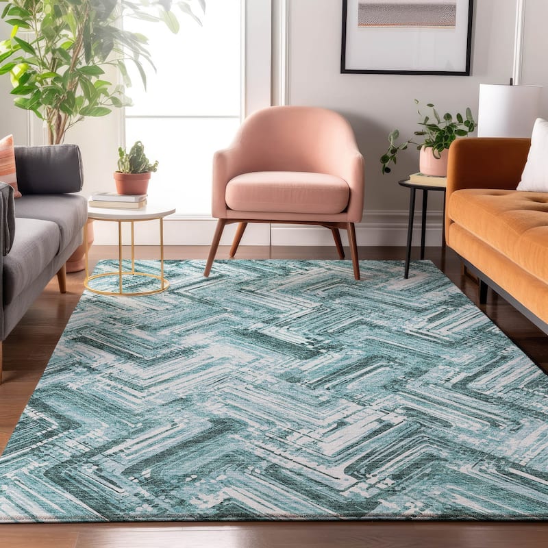 Premium Washable Super Soft Blurred Chevron Mayfield Rug - Teal - 8' x 10' - Rectangle