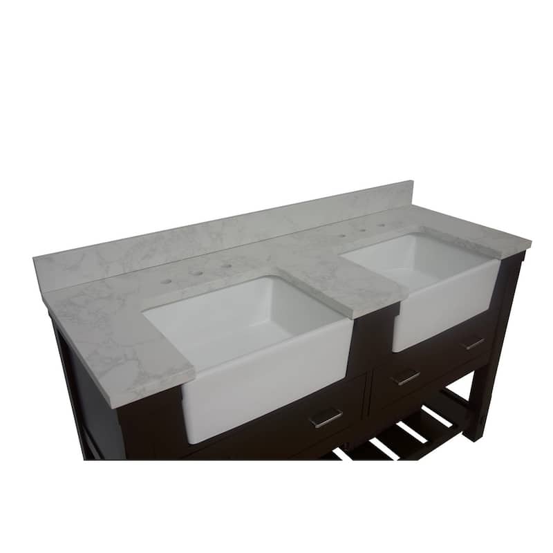 KitchenBathCollection Charlotte 60" Double Farmhouse Bathroom Vanity with Engineered Carrara Top