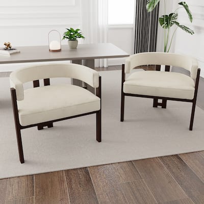 Chenille Upholstered Open Back 3 Legs Modern Comfy Barrel Dining Chair(Set of 2)