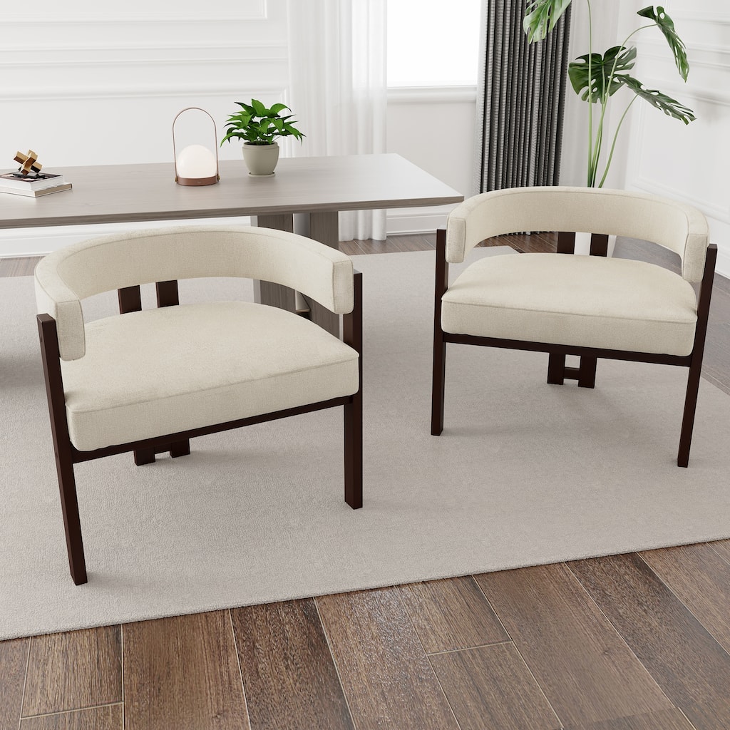 Modern Accent Chenille Upholstered Armchair with Open Back 3 Legs Barrel Dining Chair Comfy Side Chair-Beige