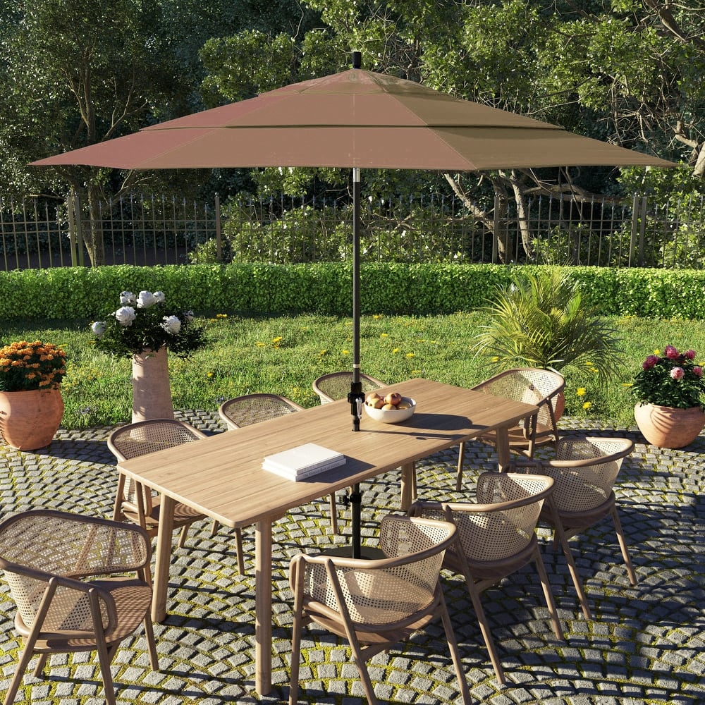 California Umbrella 11' Sun Master Patio Umbrella Black Aluminum Pole Fiberglass Ribs Crank Lift Tilt Sunbrella Pacific Blue