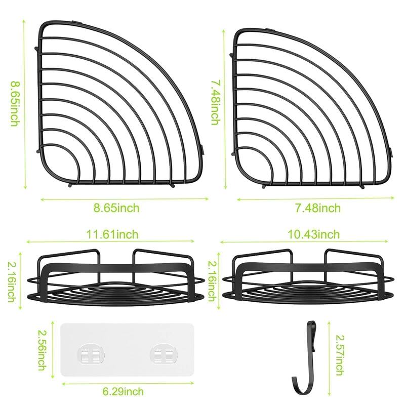 2 Pack Adhesive Wall Mounted Shower Caddy with 4 Movable Hooks