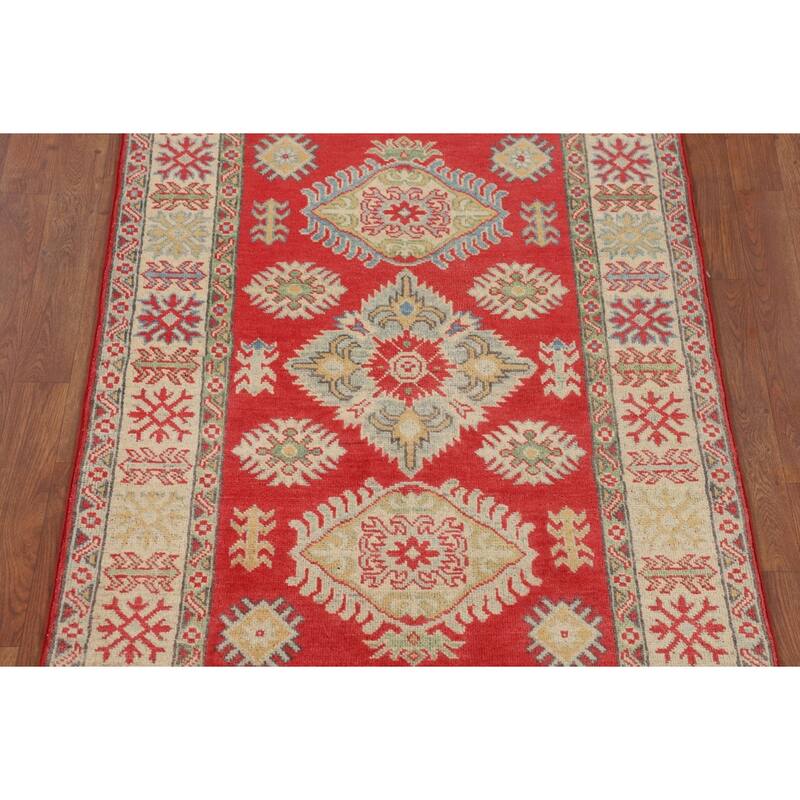 Geometric Red Kazak Oriental Accent Rug Handmade Wool Carpet - 3'3" x 5'0"