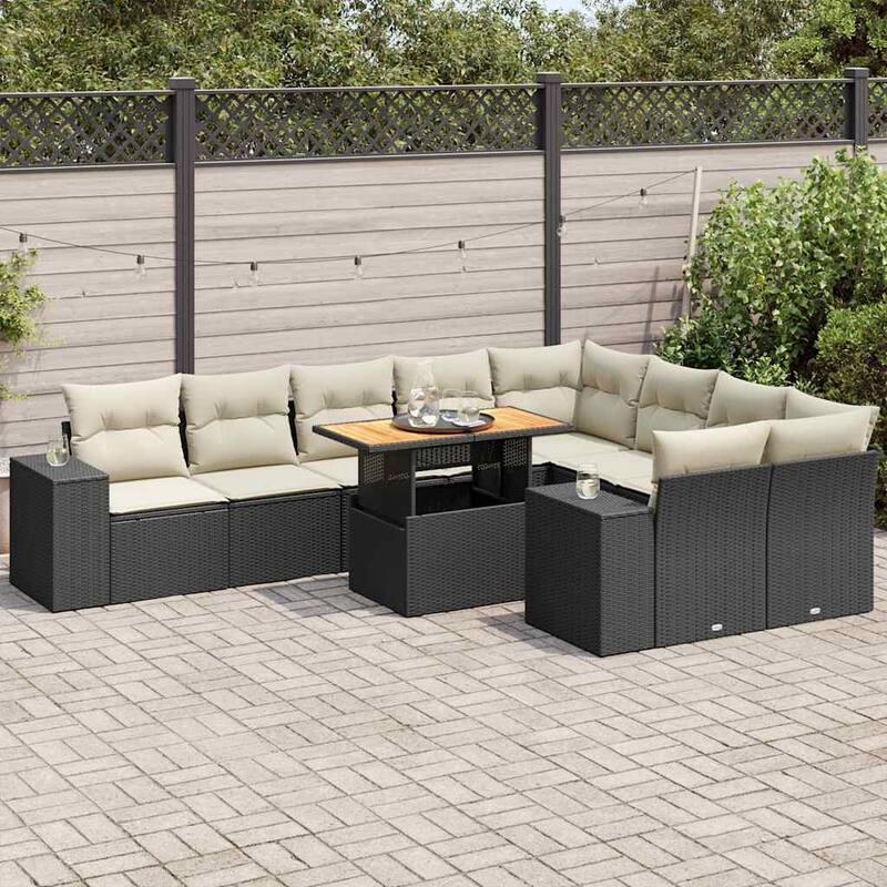 vidaXL Garden Sofa Set - Black and cream with storage