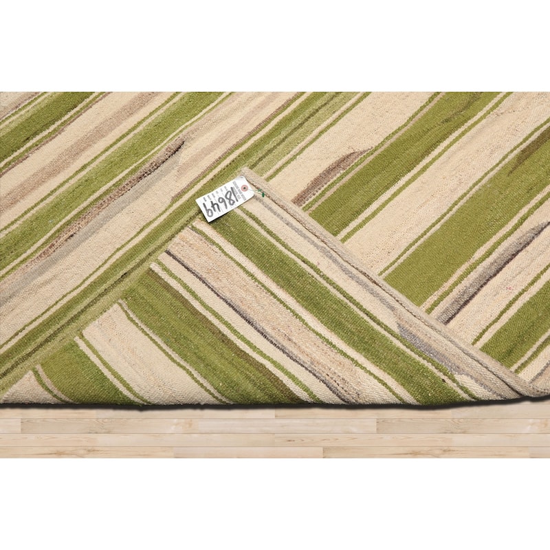 LoomBloom Beige Hand Loomed Contemporary Stripe Wool Oriental Area Rug - 5' 3'' x 7' 7''
