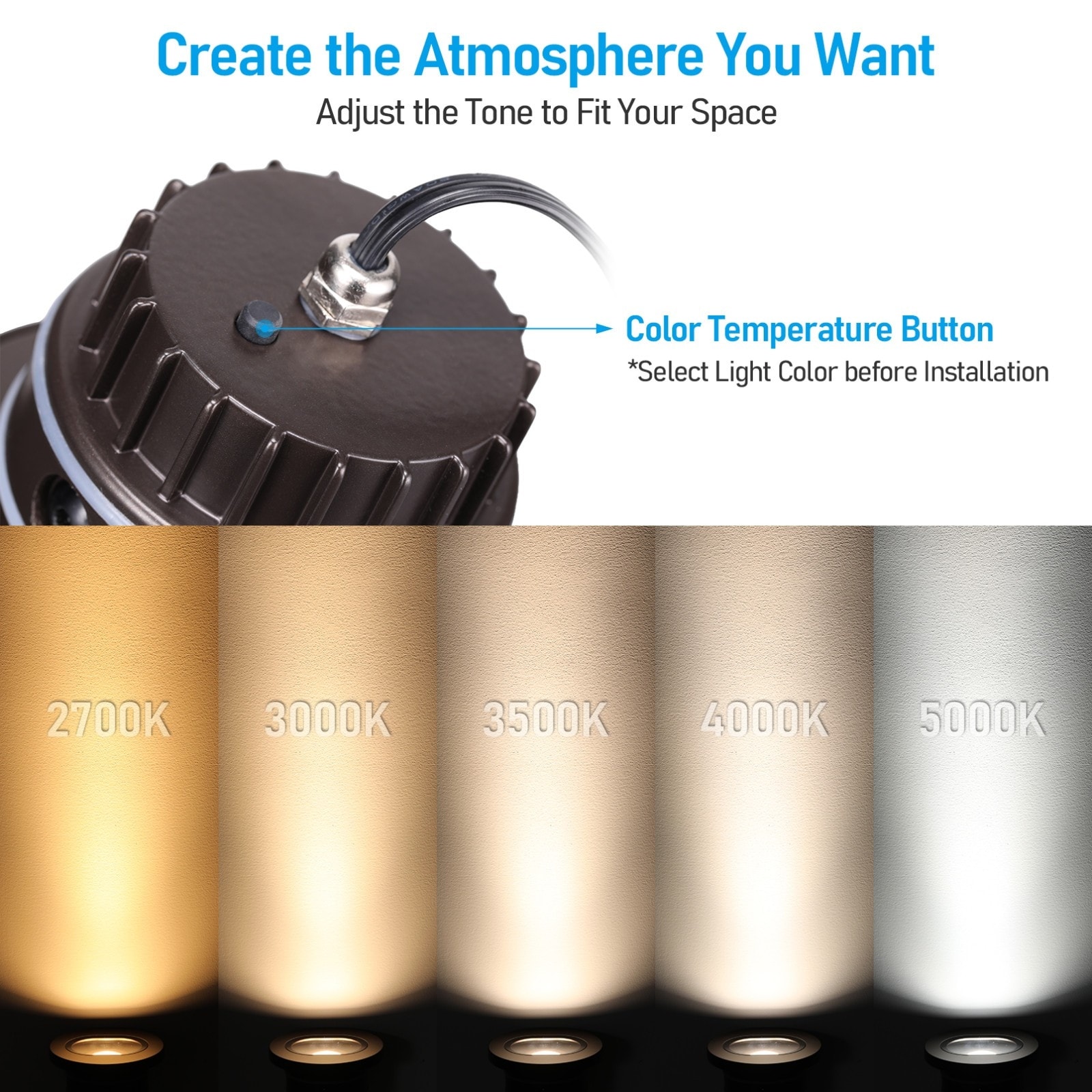 8W Low Voltage 5CCT 30° Tilt Adjustable LED Well Light, Flush