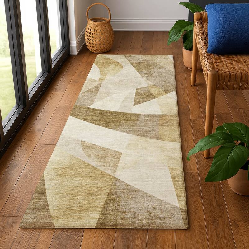 Premium Washable Super Soft Abstract Contemporary Mayfield Rug - 2'3" x 7'6" - Brown