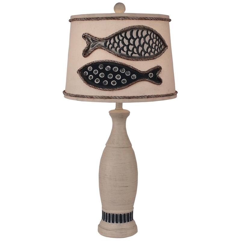 Coastal Casual Table Lamp - Cottage and Navy with Fish Shade
