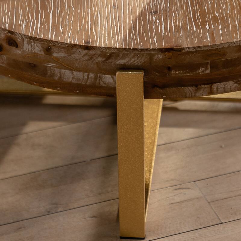 Roomfitters 31.29" Modern Retro Round Coffee Table with Fir Wood Top and Gold Cross Legs Base