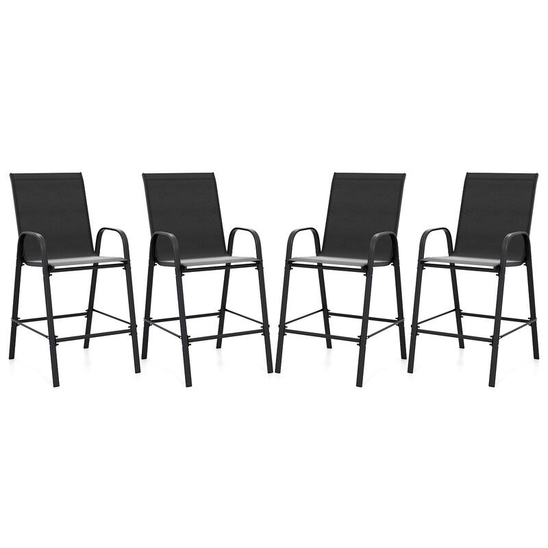 Gymax 4PCS Outdoor Bar Stools 29'' Fabric Bar Height Stools w/ - Black