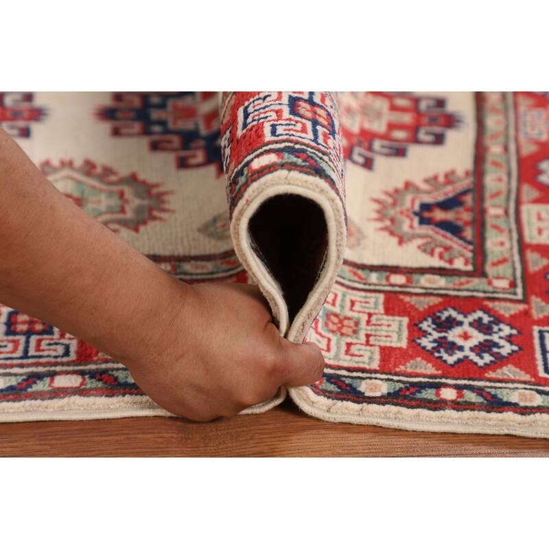 Ivory Kazak Foyer Rug Hand-Knotted Wool Carpet - 2'9" x 4'1"