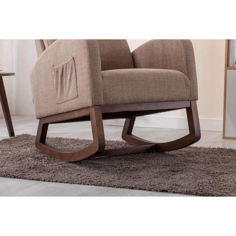 Camel Modern 27" Upholstered Rocking Chair with Wood Legs and Side Pocket