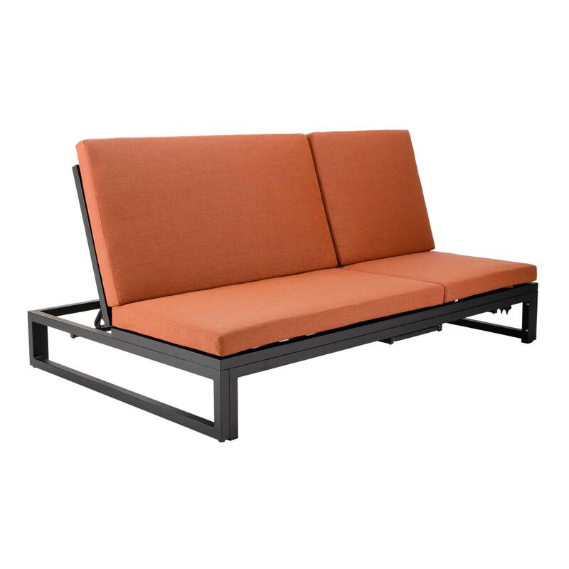 Chelsea Polyester Fabric Outdoor Lounge Chair with Four-Level Adjustable Backrest and Powder-Coated Aluminum Frame - Orange