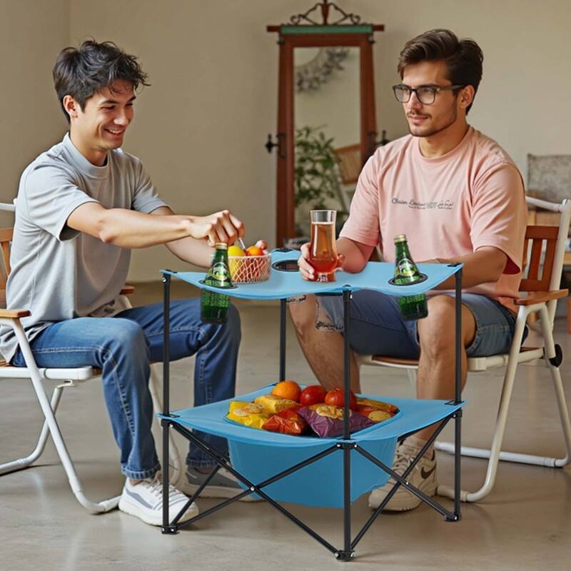 Portable Camping Table with 4 Cup Holders and Large Storage Bag for Outdoor Adventures