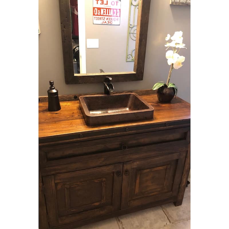 17-in Rectangle Skirted Vessel Hammered Copper Sink (VREC17SKDB)